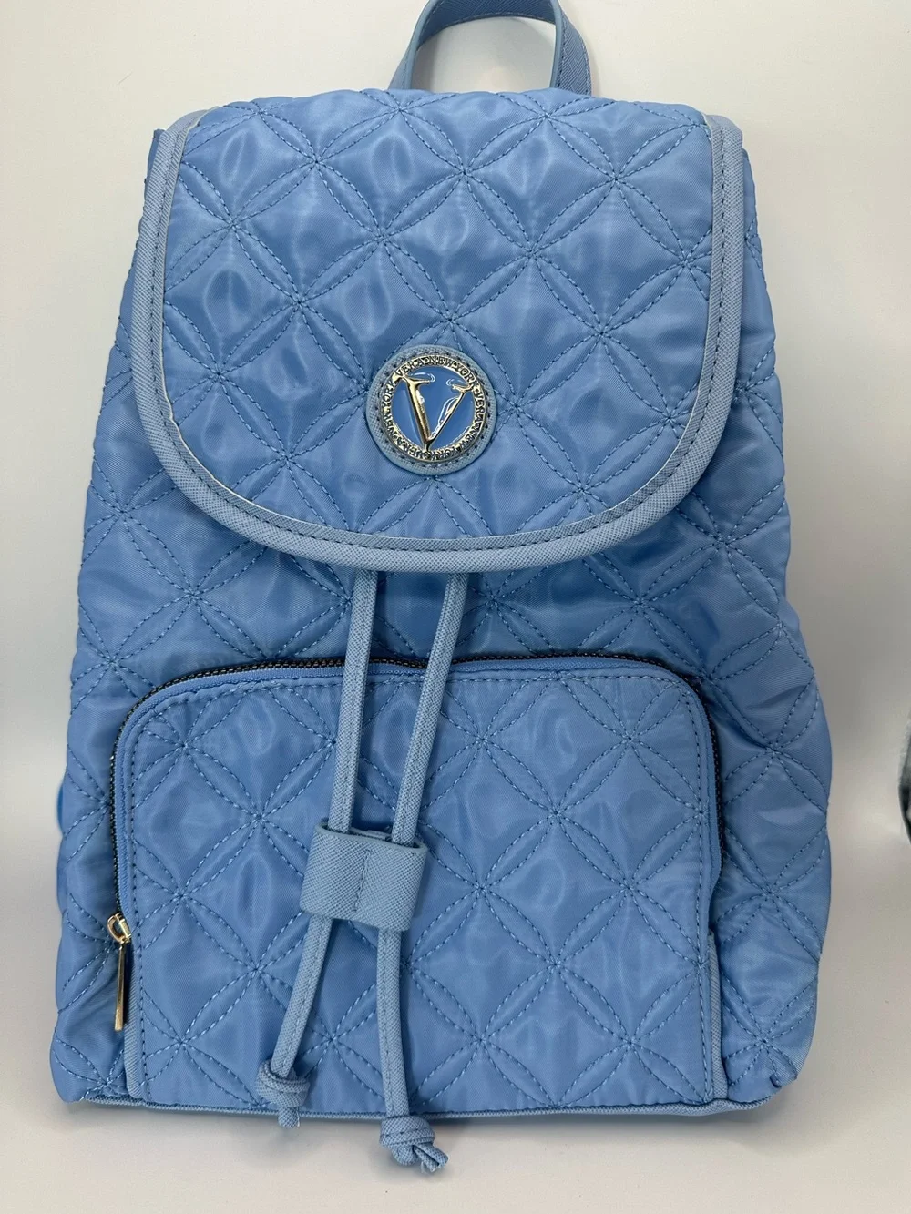 Vera New Yor Light Blue Quilted Nylon Drawstring Backpack